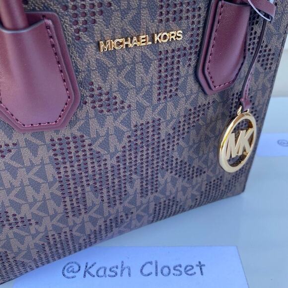 Michael Kors Mercer Messenger Bag Medium Satchel Purse MK Signature Merlot - Picture 6 of 9